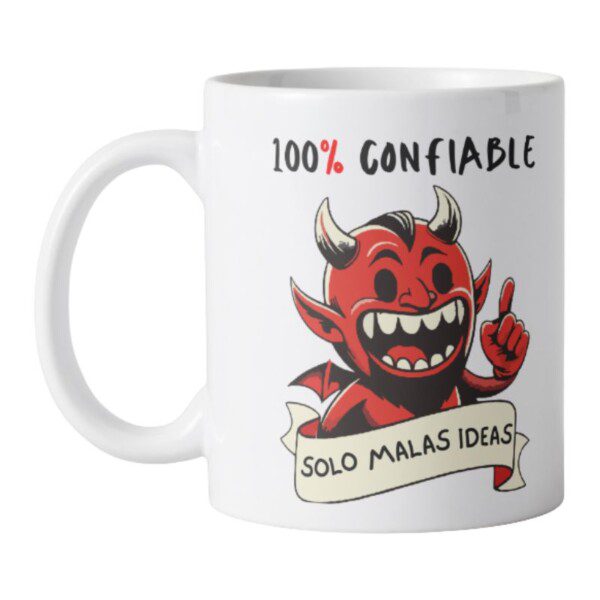 Taza personalizada Diablito “100% confiable” – diseño frontal divertido
