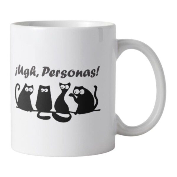 Taza personalizada de gatos con frase cómica ugh, personas