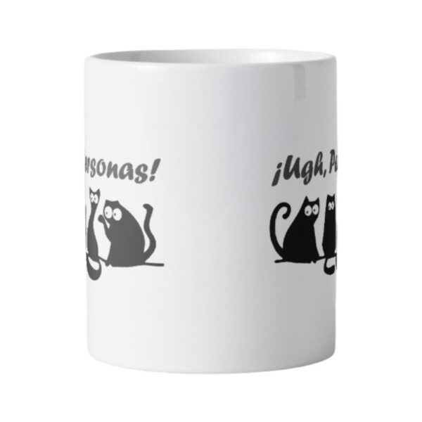 Taza personalizada de gatos con frase de humor ugh, personas