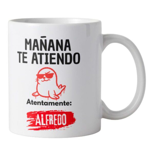 Taza personalizada con nombre en sello rojo