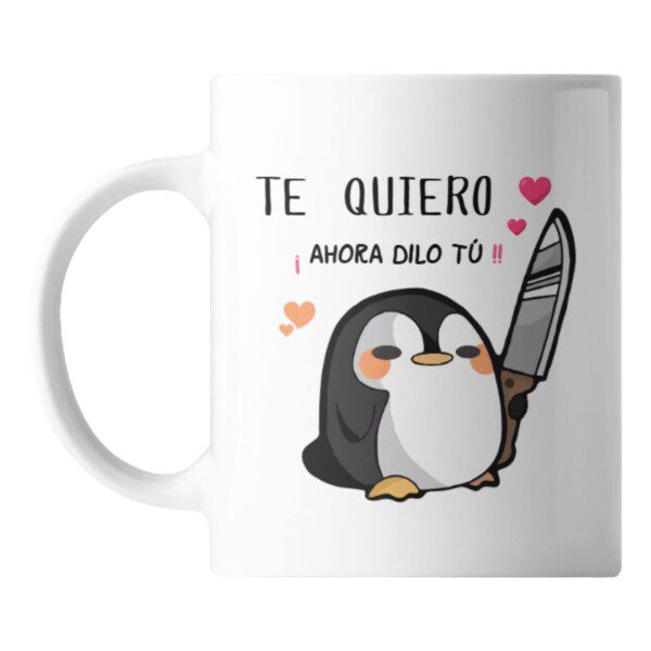 Taza personalizada con diseño de pingüino kawaii y frase "Te quiero"